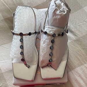 Katy Perry Embellished Silver T-Strap Sandals for Women, 7, NWT